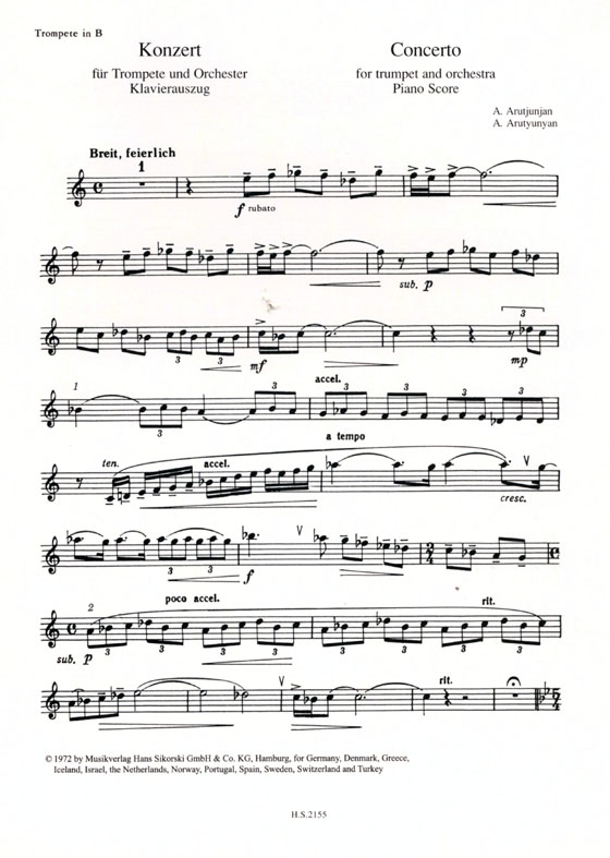 Alexander Arutjunjan(Arutyunyan)(Arutiunian)【Concerto】for Trumpet and Orchestra Piano Score