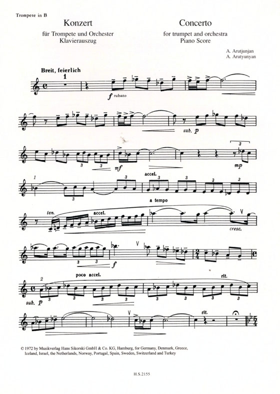Alexander Arutjunjan(Arutyunyan)(Arutiunian)【Concerto】for Trumpet and Orchestra Piano Score Alexander Arutjunjan(Arutyunyan)(Arutiunian)【Concerto】for Trumpet and Orchestra Piano Score