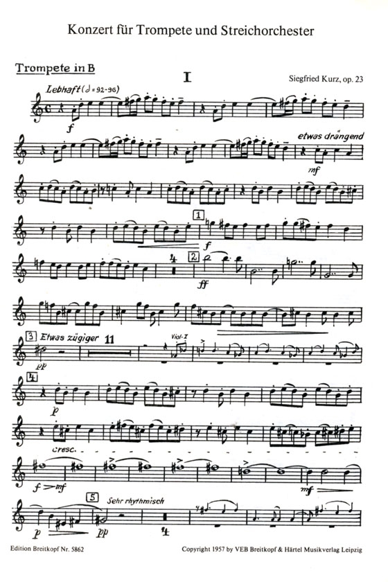 Siegfried Kurz【Konzert , Op. 23】für Trompete und Streichorchester