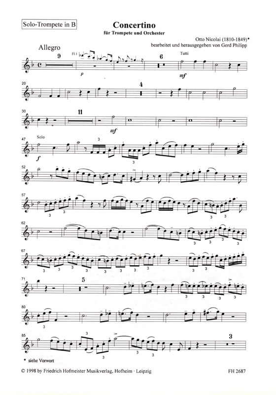Otto Nicolai【Concertino】für Trompete und Orchester Otto Nicolai【Concertino】für Trompete und Orchester