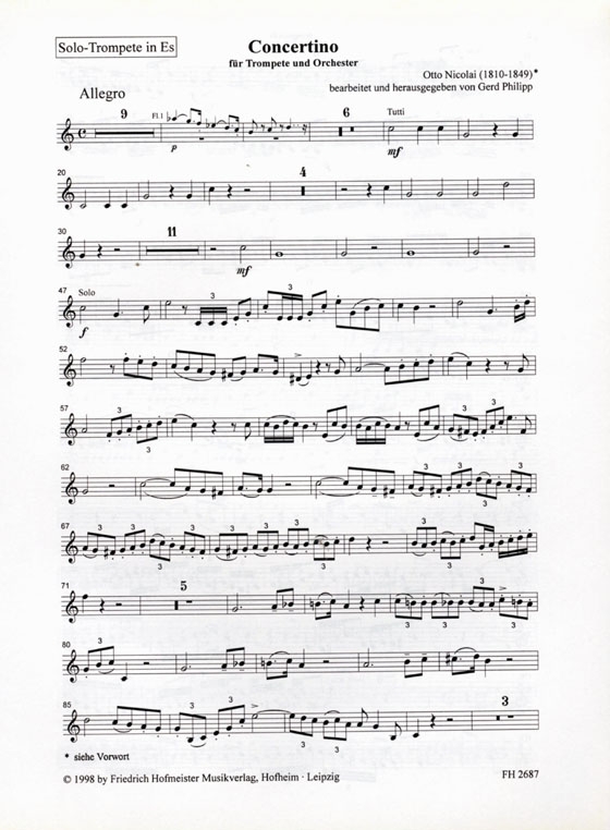 Otto Nicolai【Concertino】für Trompete und Orchester Otto Nicolai【Concertino】für Trompete und Orchester