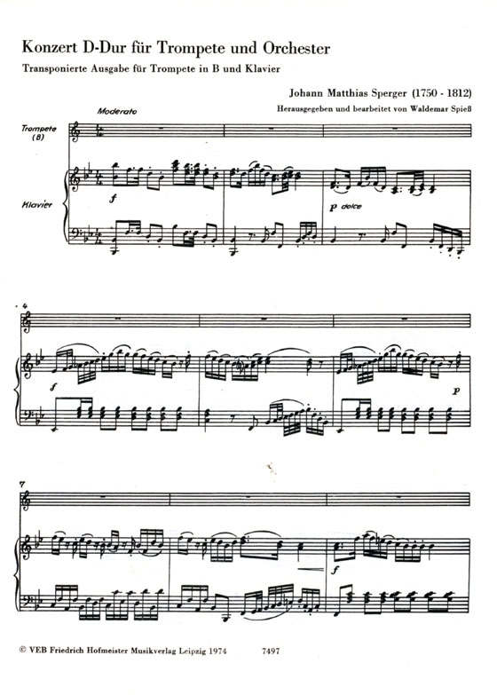 Johann Matthias Sperger【Konzert D-Dur】für Trompete und Orchester