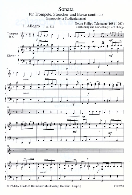 Georg Philipp Telemann【Sonata】für Trompete, Streicher und B.c. Georg Philipp Telemann【Sonata】für Trompete, Streicher und B.c.