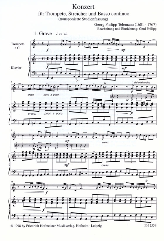 Georg Philipp Telemann【Konzert】für Trompete, 2 Oboen, Streicher und B.c.
