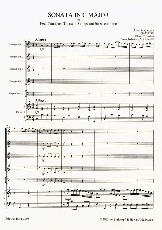 Antonio Caldara【Sonata in C Major】for 4 Trumpets, Timpani, Strings and Basso Continuo