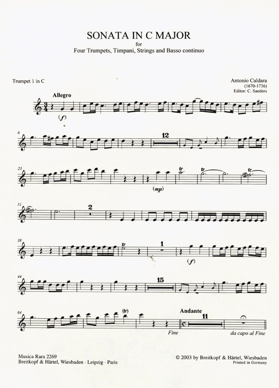 Antonio Caldara【Sonata in C Major】for 4 Trumpets, Timpani, Strings and Basso Continuo Antonio Caldara【Sonata in C Major】for 4 Trumpets, Timpani, Strings and Basso Continuo