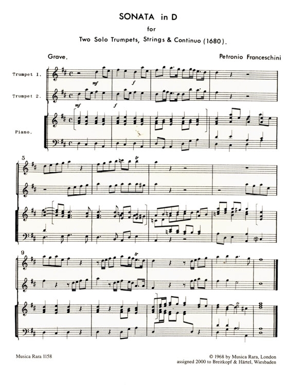 Petronio Franceschini【Sonata in D】for 2 Trumpets, Strings and Basso Continuo