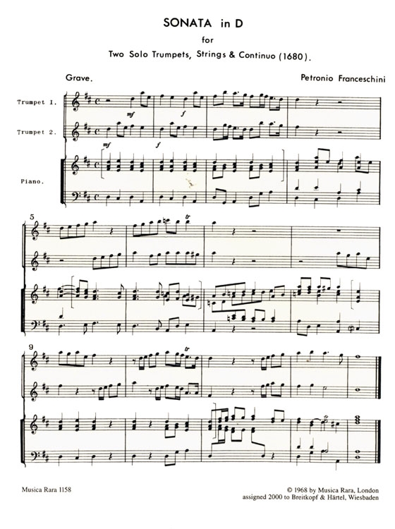 Petronio Franceschini【Sonata in D】for 2 Trumpets, Strings and Basso Continuo Petronio Franceschini【Sonata in D】for 2 Trumpets, Strings and Basso Continuo
