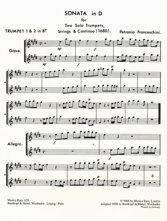 Petronio Franceschini【Sonata in D】for 2 Trumpets, Strings and Basso Continuo Petronio Franceschini【Sonata in D】for 2 Trumpets, Strings and Basso Continuo