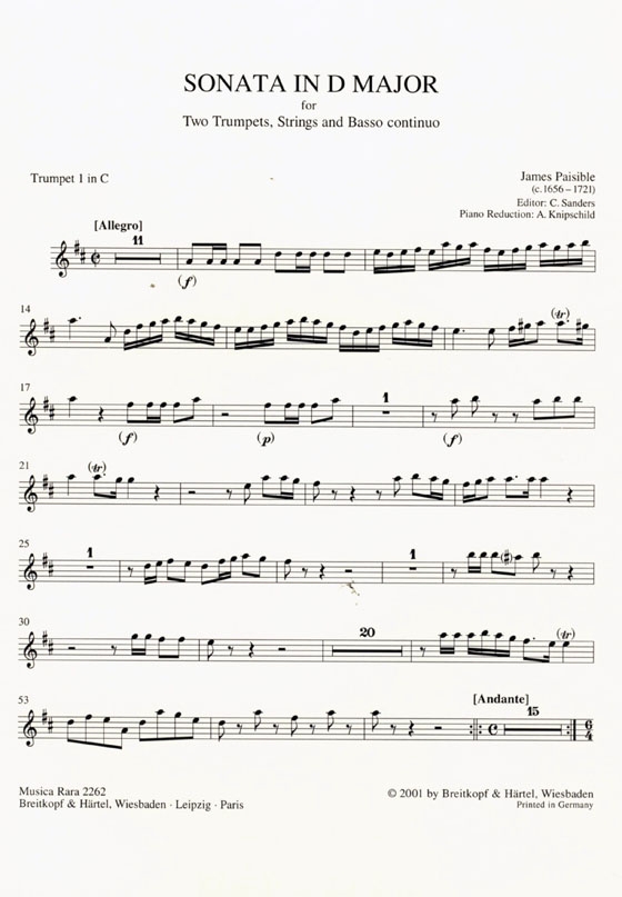 James Paisible【Sonata in D major】for 2 Trumpets, Strings ans Basso continuo James Paisible【Sonata in D major】for 2 Trumpets, Strings ans Basso continuo