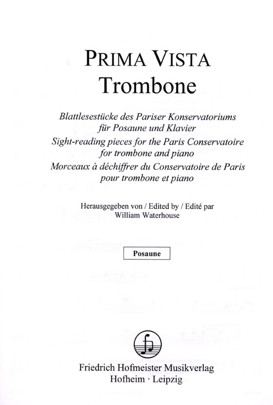 Prima Vista for Trombnoe【Blattlesestücke des Pariser Konservatoriums】für Posaune und Klavier