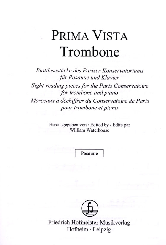 Prima Vista for Trombnoe【Blattlesestücke des Pariser Konservatoriums】für Posaune und Klavier