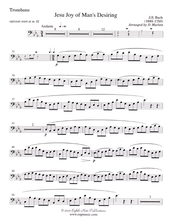J.S. Bach【Jesu Joy of Man's Desiring】for Trombone and Keyboard , Easy-Medium J.S. Bach【Jesu Joy of Man's Desiring】for Trombone and Keyboard , Easy-Medium