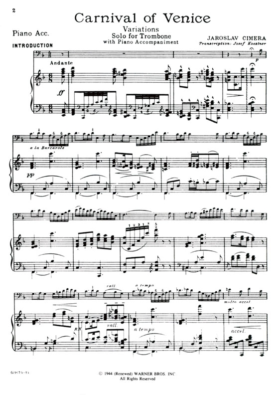 Jaroslav Cimera【Carnival of Venice】Solo for Trombone with Piano Accompaniment Jaroslav Cimera【Carnival of Venice】Solo for Trombone with Piano Accompaniment