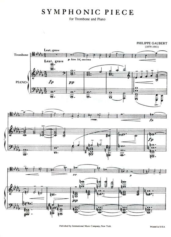 Gaubert【Symphonic Piece】for Trombone and Piano Gaubert【Symphonic Piece】for Trombone and Piano