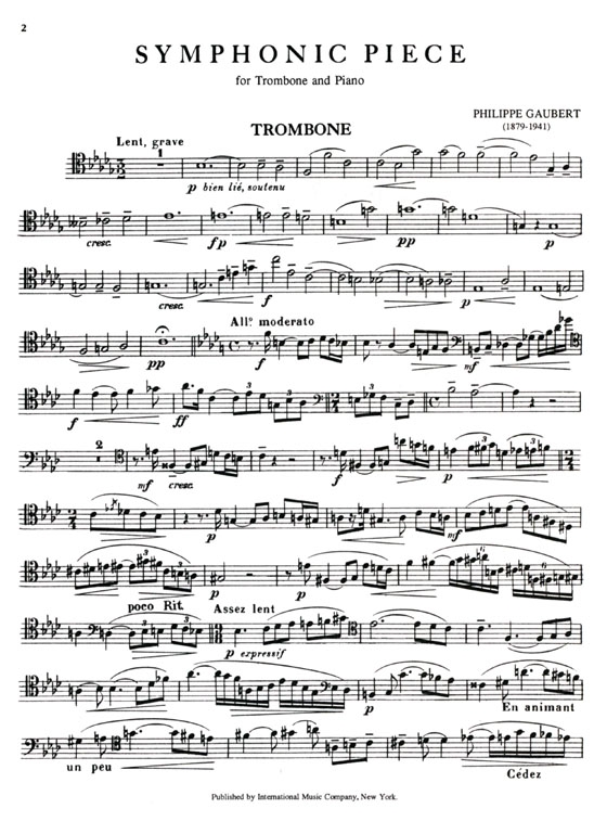 Gaubert【Symphonic Piece】for Trombone and Piano Gaubert【Symphonic Piece】for Trombone and Piano