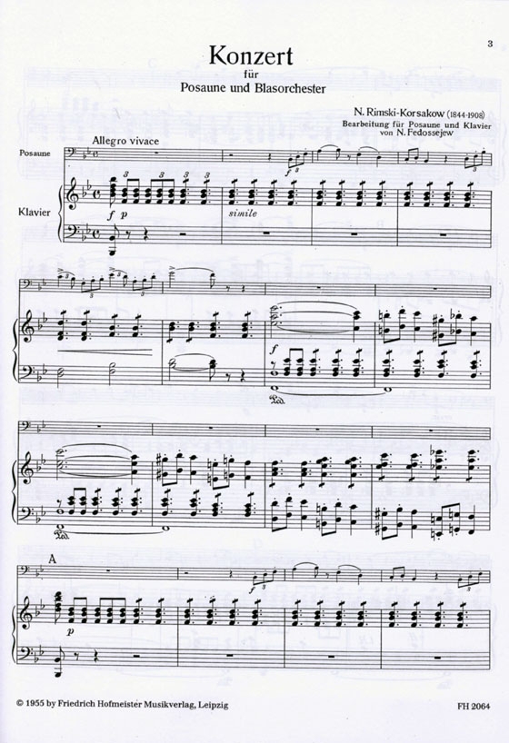 Rimsky-Korsakow【Konzert】für Posaune und Blasorchester , Fassung für Posaune und Klavier