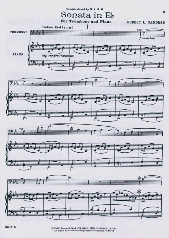 Sanders【Sonata in E♭】for Trombone and Piano Sanders【Sonata in E♭】for Trombone and Piano