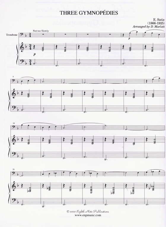 Erik Satie【Three Gymnopedies】for Trombone and Keyboard ,Easy-Medium
