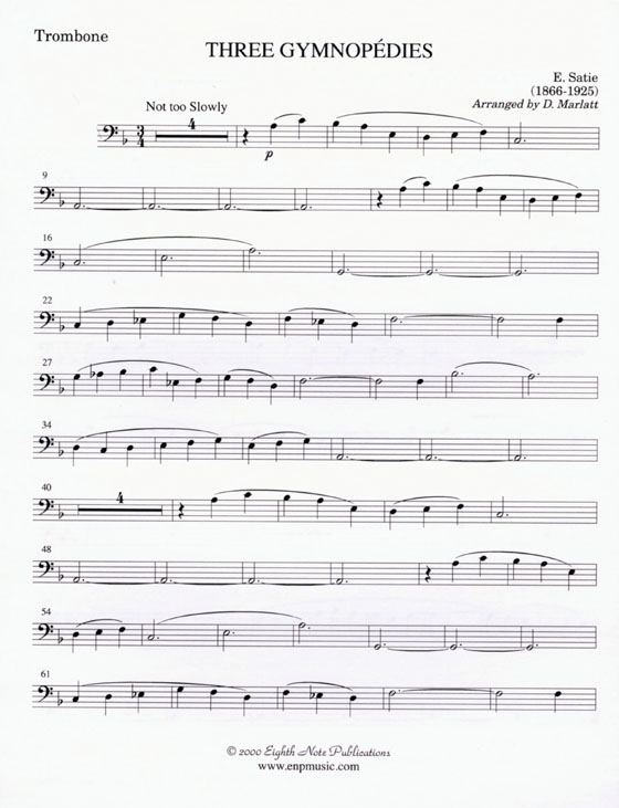 Erik Satie【Three Gymnopedies】for Trombone and Keyboard ,Easy-Medium
