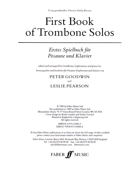 First Book of【Trombone Solos】for Trombone / Euphonium and Piano
