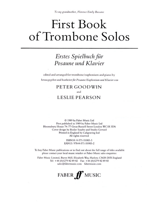 First Book of【Trombone Solos】for Trombone / Euphonium and Piano First Book of【Trombone Solos】for Trombone / Euphonium and Piano