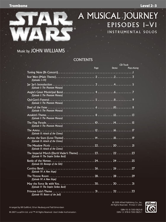 Star Wars :A Musical Journey Episodes Ⅰ-Ⅵ 【CD+樂譜】Instrumental Solos , Trombone , Level 2-3