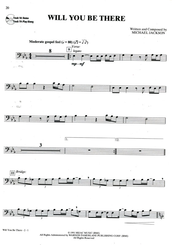 Michael Jackson【CD+樂譜】Instrumental Solos for Trombone , Level 2-3