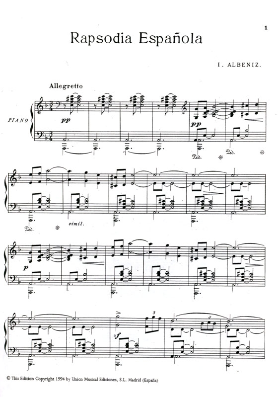 Isaac Albéniz【Rapsodia Español, Opus 70】Para Piano