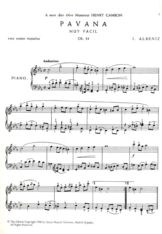 Albeniz【Pavana】Muy Facil, Op. 83  Piano