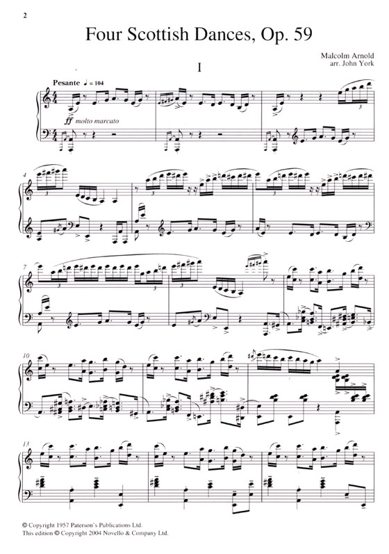 Malcolm Arnold【Four Scottish Dances】arranged for piano