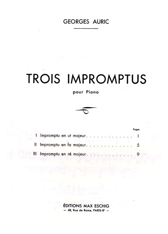 Georges Auric【Trois Impromptus】pour Piano