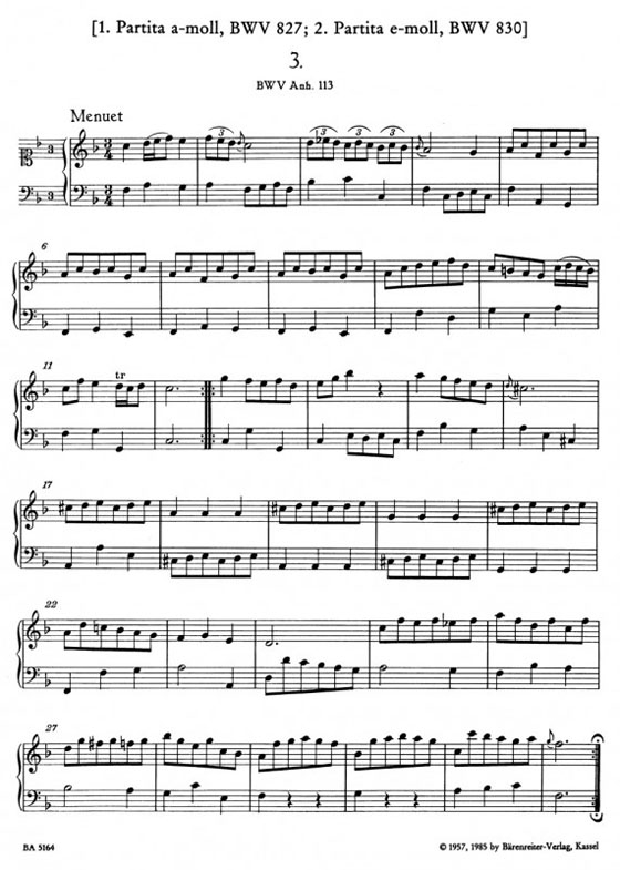 J.S. Bach【Klavierbüchlein】für Anna Magdalena Bach , 1725