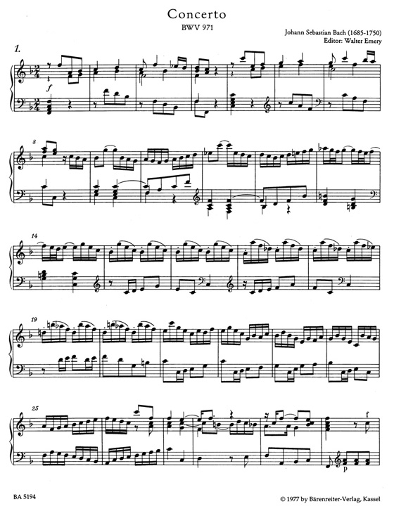 J.S. Bach【Italienisches Konzert , BWV 971】für Klavier J.S. Bach【Italienisches Konzert , BWV 971】für Klavier