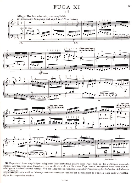 J.S. Bach【Klavierwerke Bousoni-Ausgabe , BandⅠ】Das Wohltemperierte Klavier, Ersten Teil, Heft 2 : BWV 854-861