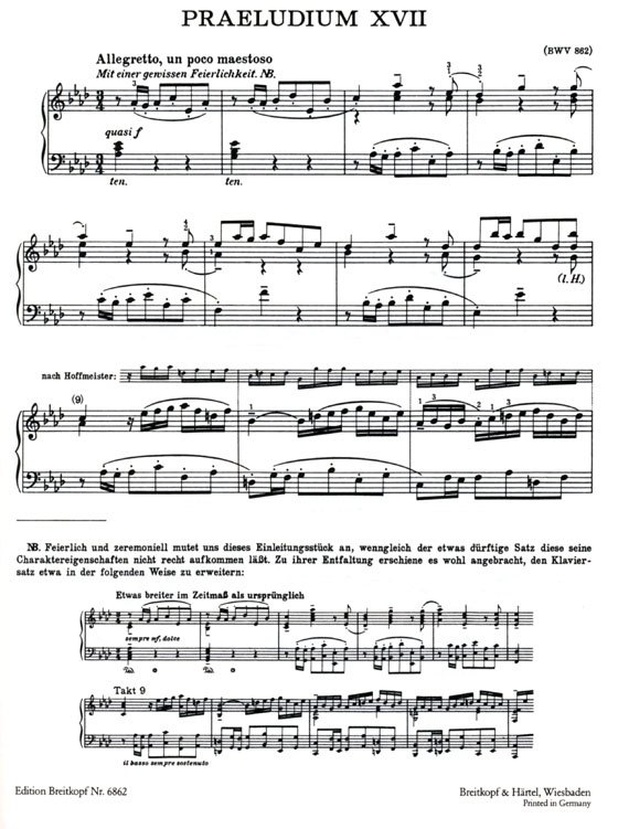 J.S. Bach【Klavierwerke Bousoni-Ausgabe , BandⅠ】Das Wohltemperierte Klavier, Ersten Teil, Heft 3: BWV 862-869