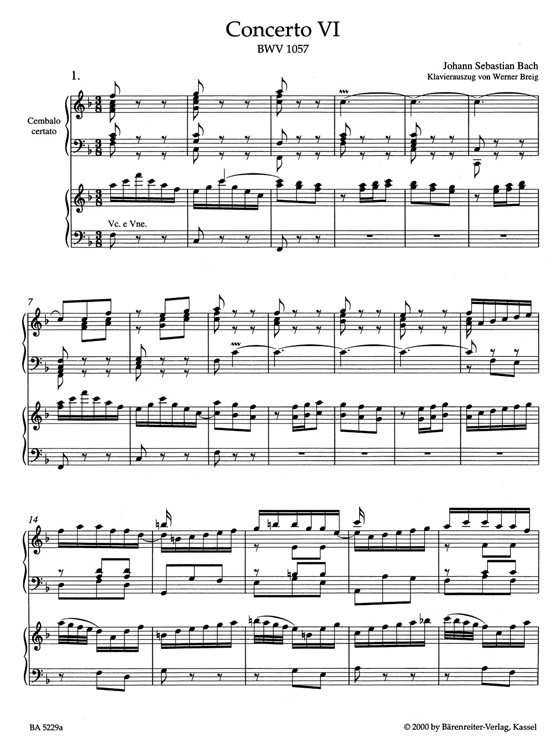 Bach【Concerto Nr. Ⅵ in F-Dur , BWV 1057】für Cembalo , zwei Blockflöten und Streicher Bach【Concerto Nr. Ⅵ in F-Dur , BWV 1057】für Cembalo , zwei Blockflöten und Streicher