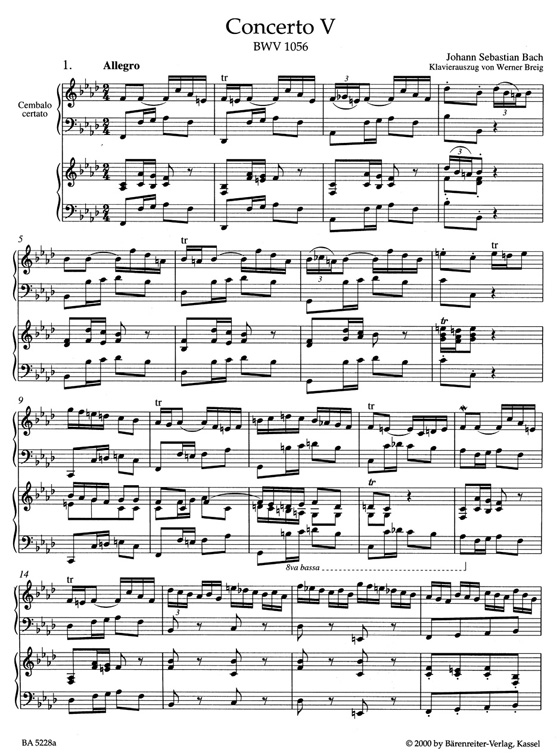 Bach【Concerto Nr.Ⅴ in f-Moll , BWV 1056】für Cembalo und Streicher , Klavierauszug Bach【Concerto Nr.Ⅴ in f-Moll , BWV 1056】für Cembalo und Streicher , Klavierauszug