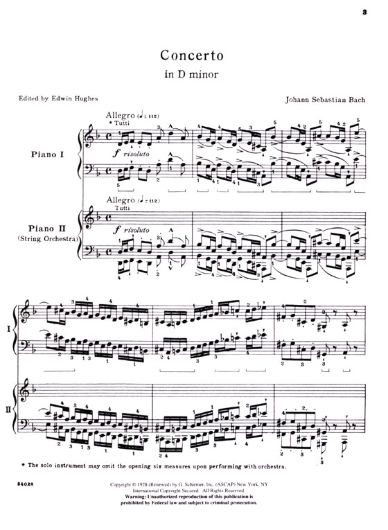 J.S. Bach【Concerto In D minor】For the Piano(2-piano score)