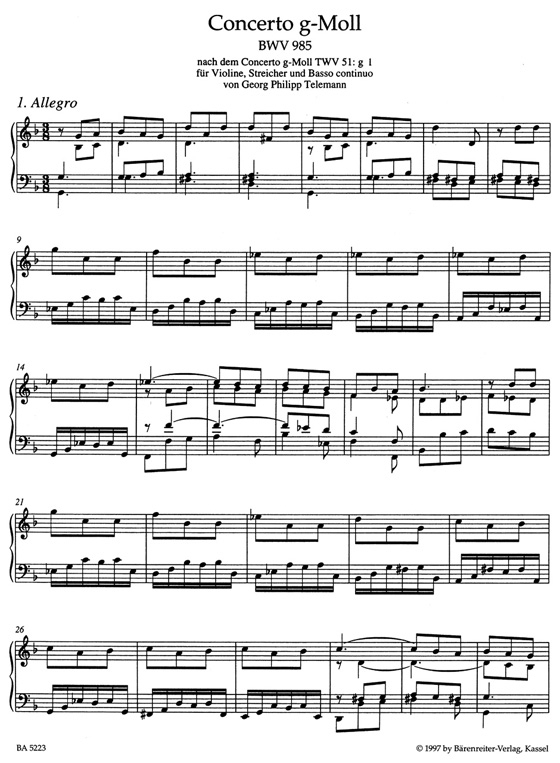 Bach【Klavierbearbeitungen fremder Werke Ⅲ】 BWV 985-987 , 592a , 972a ; 965 , 966 , 954 Bach【Klavierbearbeitungen fremder Werke Ⅲ】 BWV 985-987 , 592a , 972a ; 965 , 966 , 954