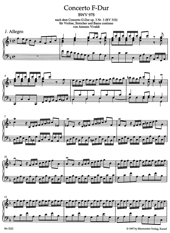 Bach【Klavierbearbeitungen fremder Werke Ⅱ , BWV 978-984】Sieben Concerti nach Vivaldi und anderen Bach【Klavierbearbeitungen fremder Werke Ⅱ , BWV 978-984】Sieben Concerti nach Vivaldi und anderen