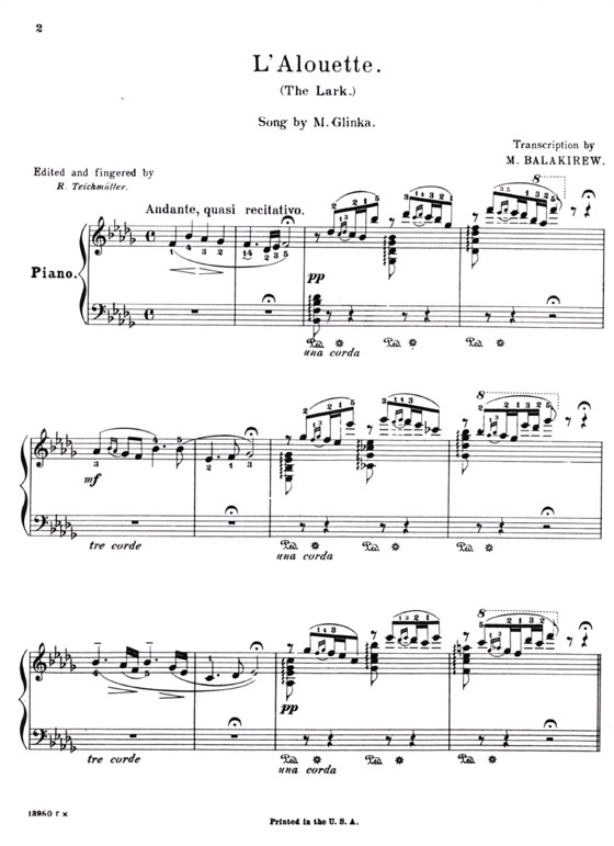 Balakirew【L'Alouette (The Lark)】Transcription of song by M. Glinka for the Piano
