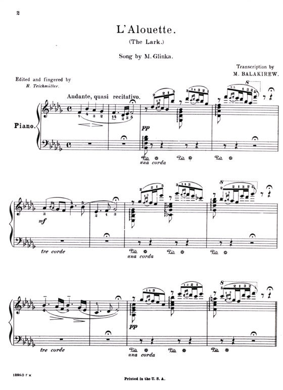 Balakirew【L'Alouette (The Lark)】Transcription of song by M. Glinka for the Piano Balakirew【L'Alouette (The Lark)】Transcription of song by M. Glinka for the Piano