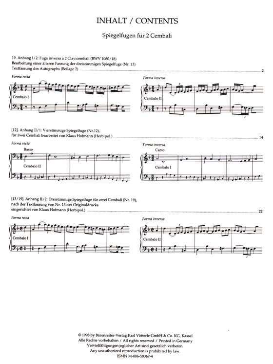Bach【Die Kunst der Fuge / The Art of Fugue ,BWV 1080】für Cembalo(Klavier) Bach【Die Kunst der Fuge / The Art of Fugue ,BWV 1080】für Cembalo(Klavier)