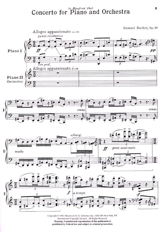 Samuel Barber【Piano Concerto , Op. 38】Two-Piano Score