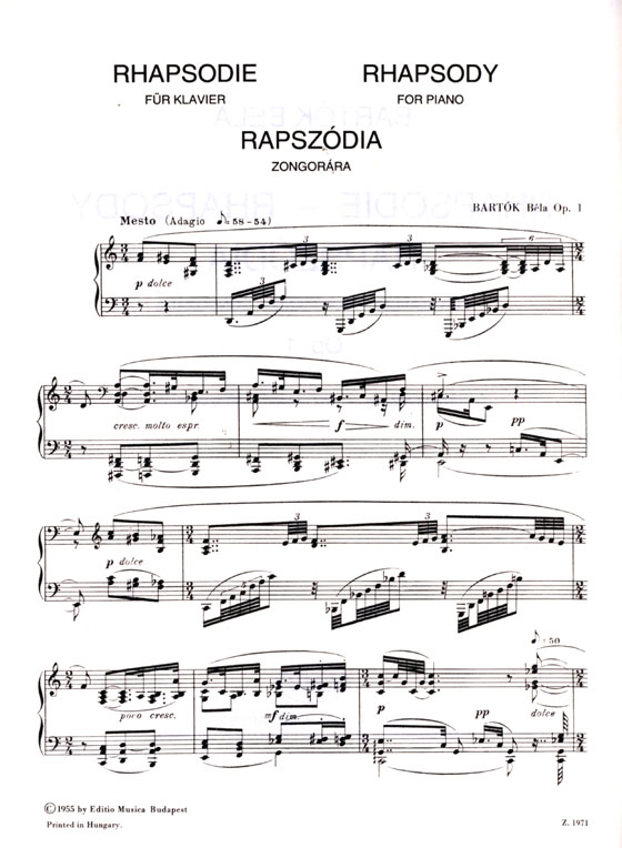Bela Bartok【Rhapsody , Op. 1】for Piano