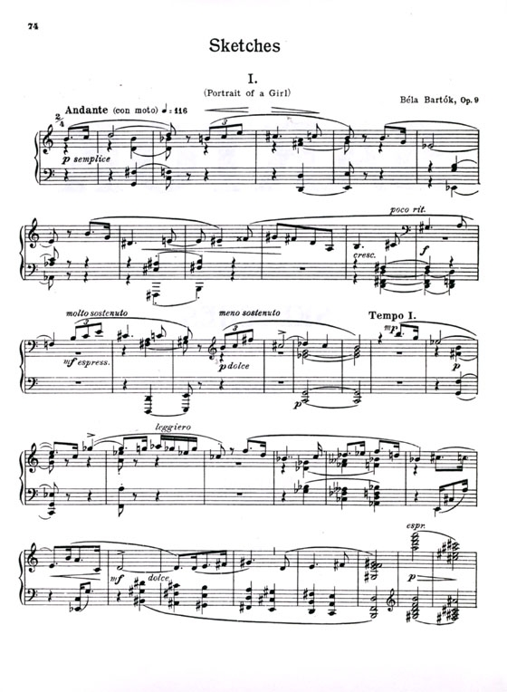 Bela Bartok【Sketches, Op. 9】for Piano