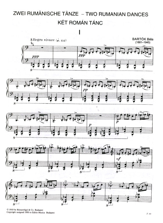 Béla Bartók【2 Rumanian Dances, Op. 8a】for Piano