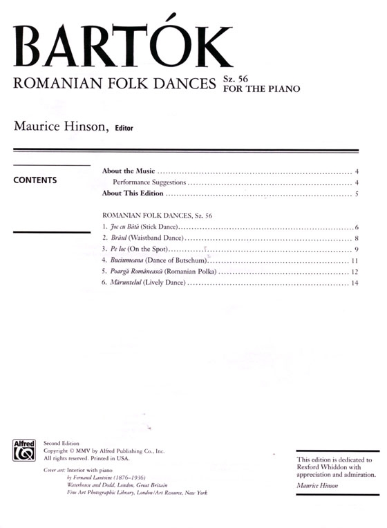 Béla Bartók【Romanian Folk Dances, Sz. 56】for the Piano