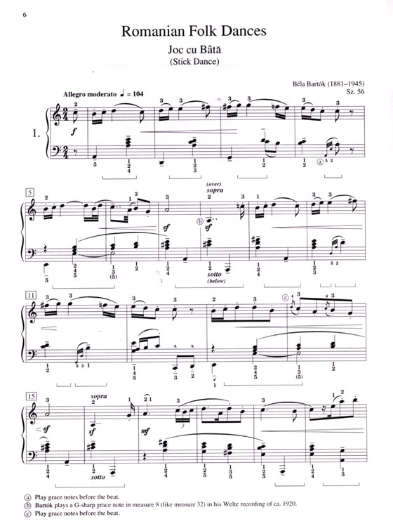 Béla Bartók【Romanian Folk Dances, Sz. 56】for the Piano